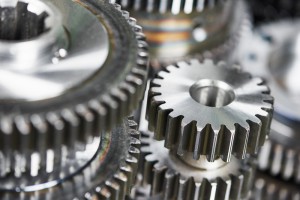 close-up metal cog wheels gears